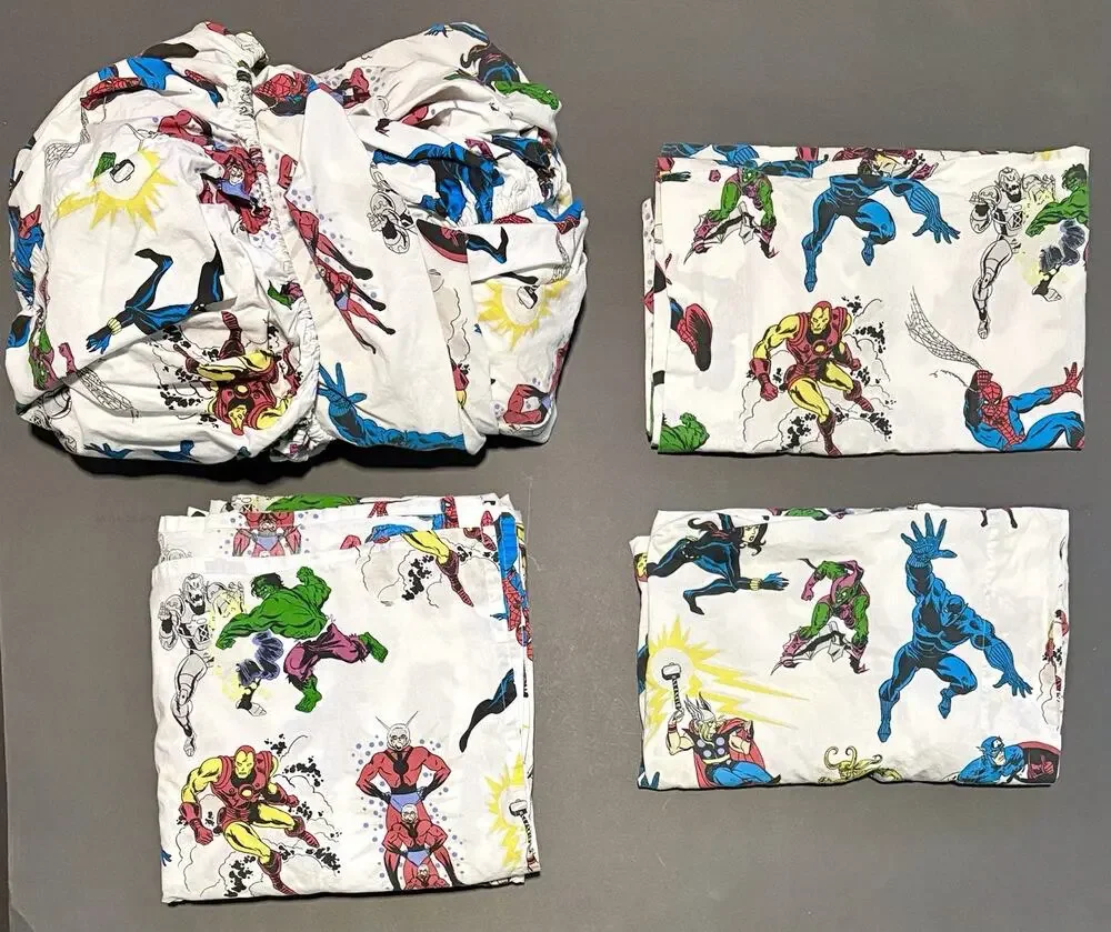 Pottery Barn Kids PBK Queen Size Marvel Comics Superheroes Sheet Set 4 Pcs